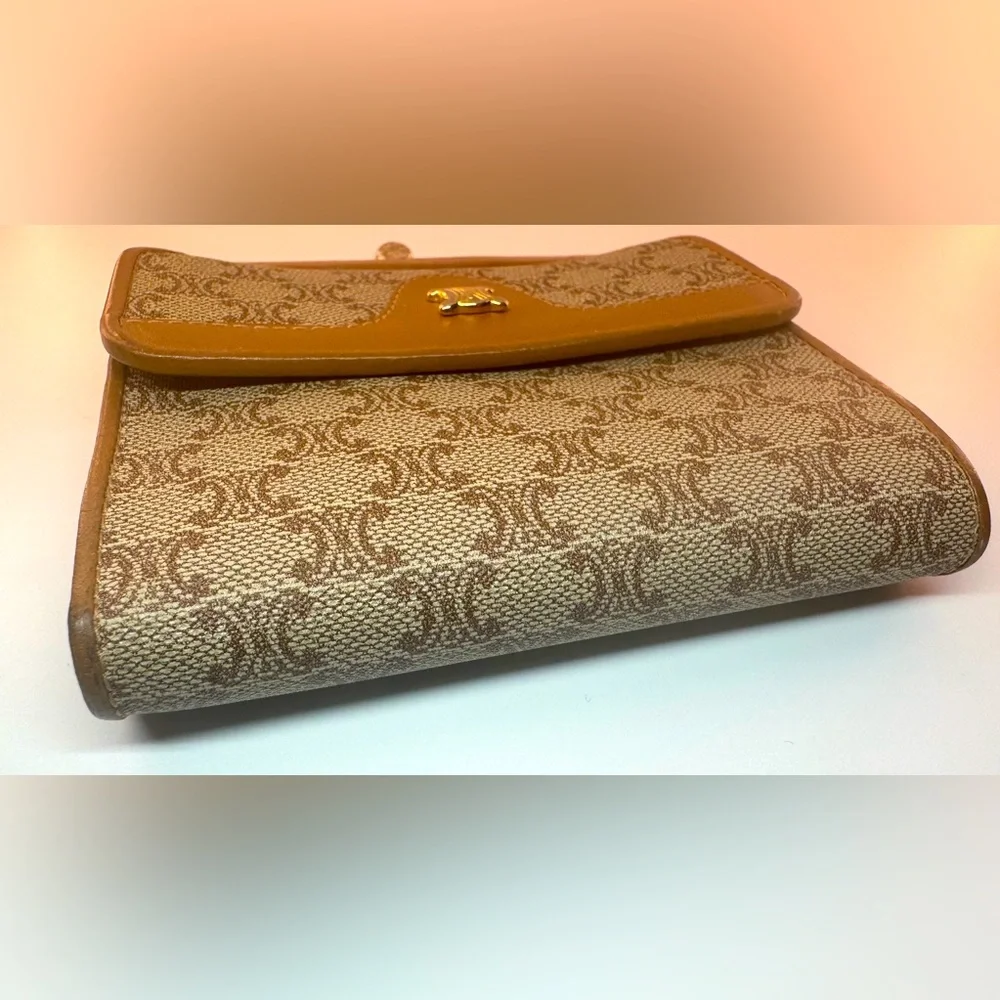 Celine French Kisslock Wallet Brown Macadam Canvas Celine Triomphe Authentic - Picture 6 of 13